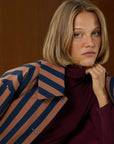 Striped Long Coat With Front Pocket