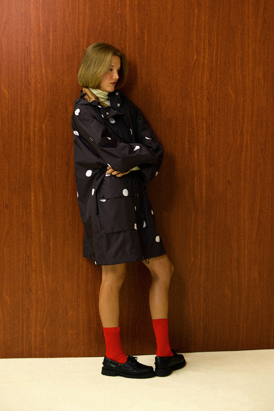 Polka Dot Hooded Long  Raincoat