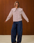 Ruffle Collar Striped Blouse