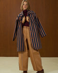 Striped Long Coat With Front Pocket