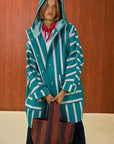 Striped Hooded Long Raincoat