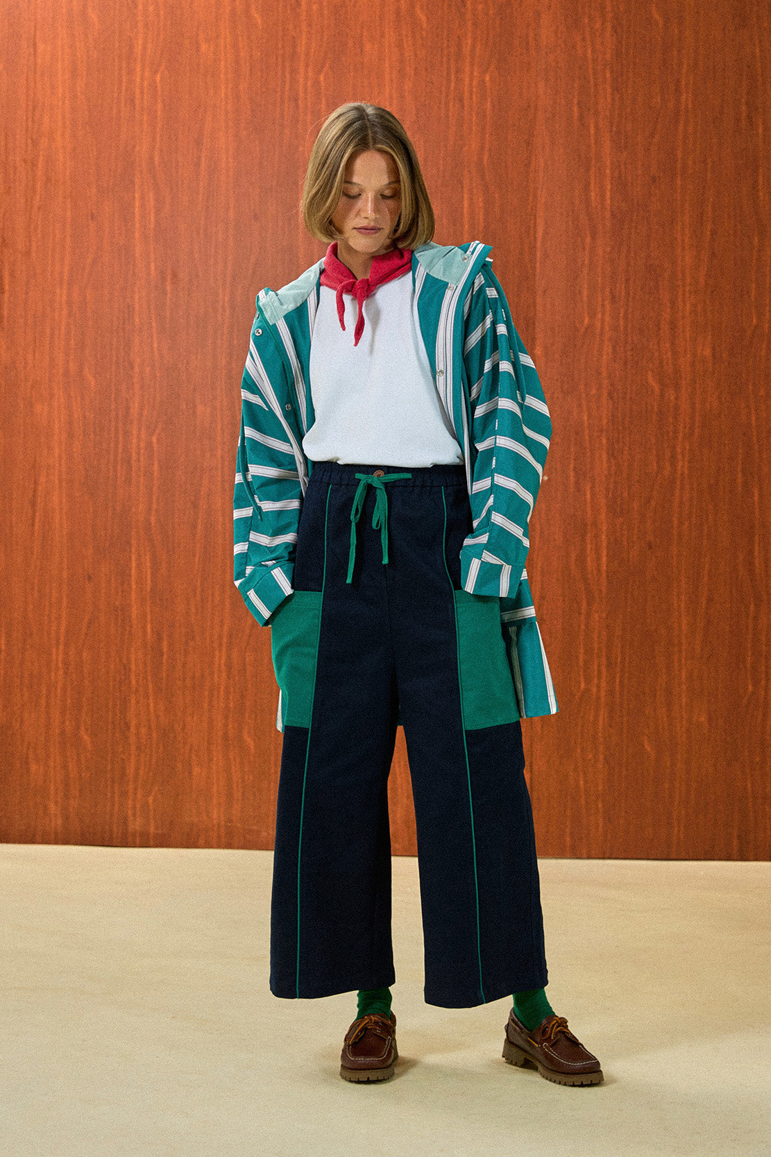 Striped Hooded Long Raincoat