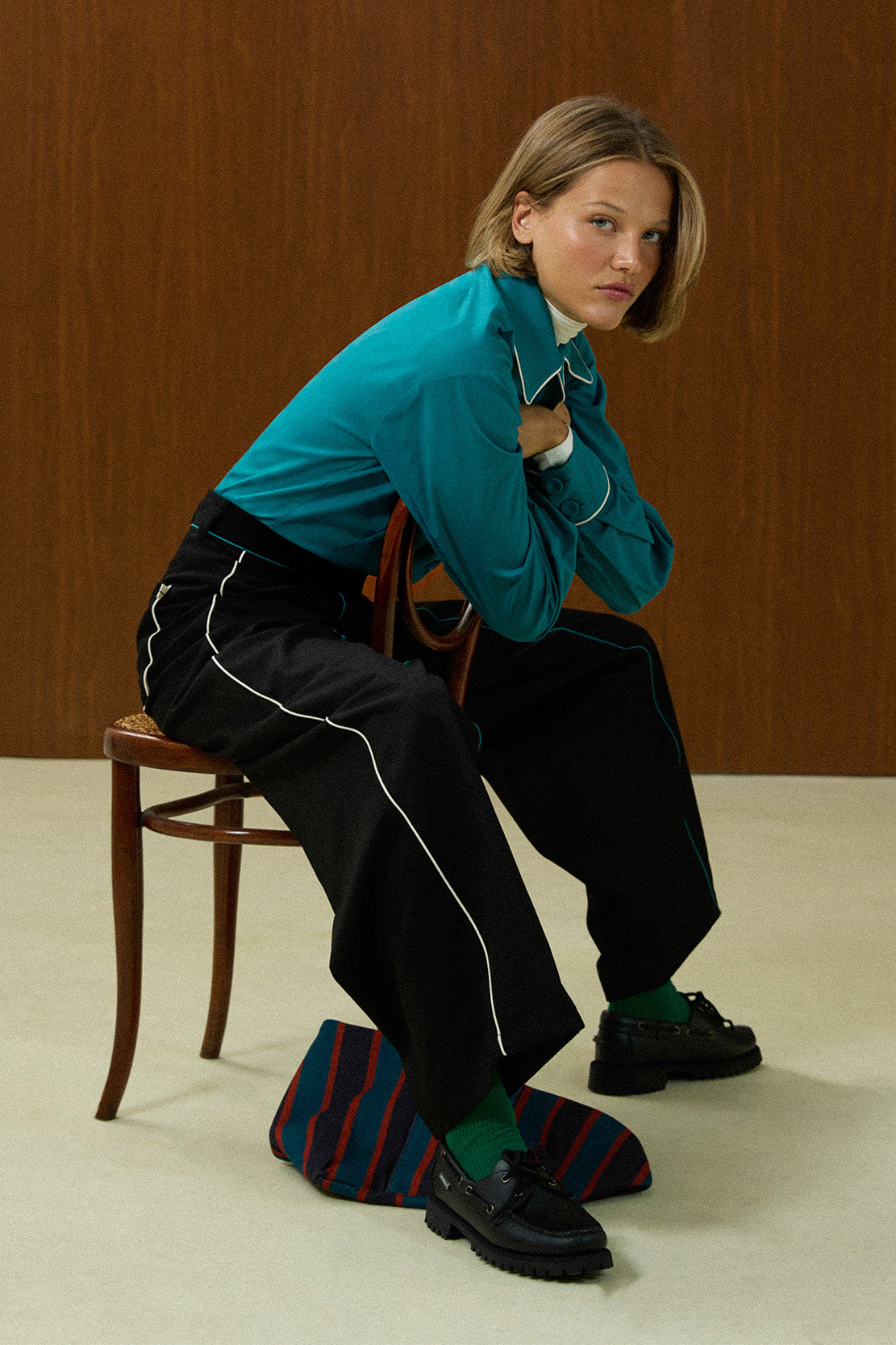 Piped Barrel Leg Pants
