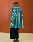 Striped Hooded Long Raincoat