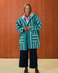 Striped Hooded Long Raincoat
