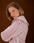 Ruffle Collar Striped Blouse