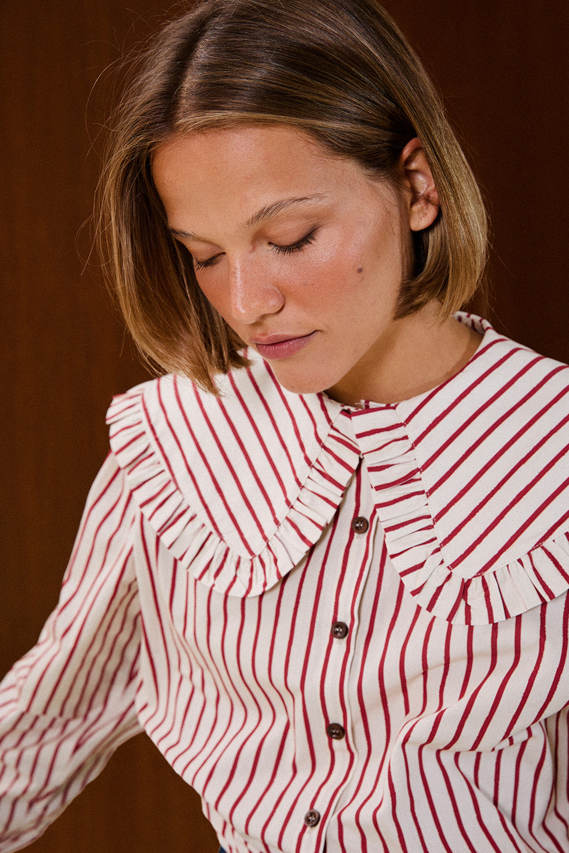 Ruffle Collar Striped Blouse