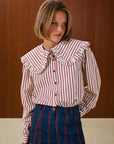 Ruffle Collar Striped Blouse