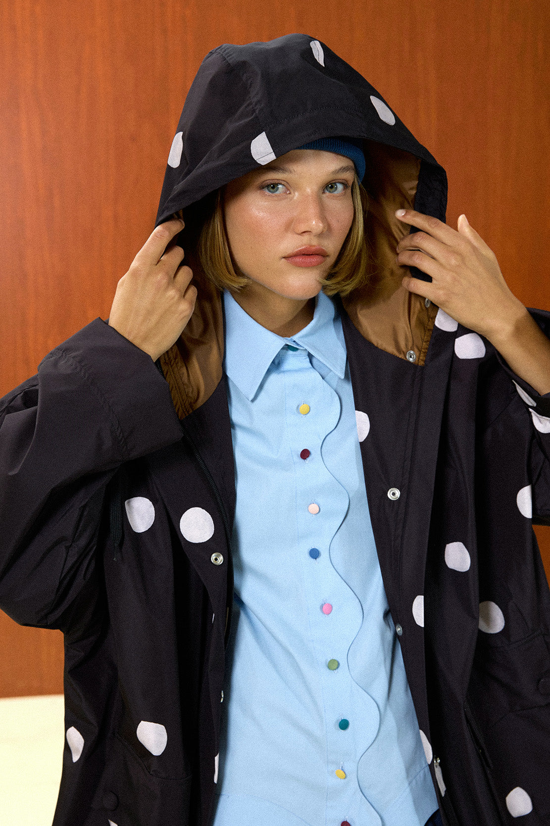 Polka Dot Hooded Long  Raincoat