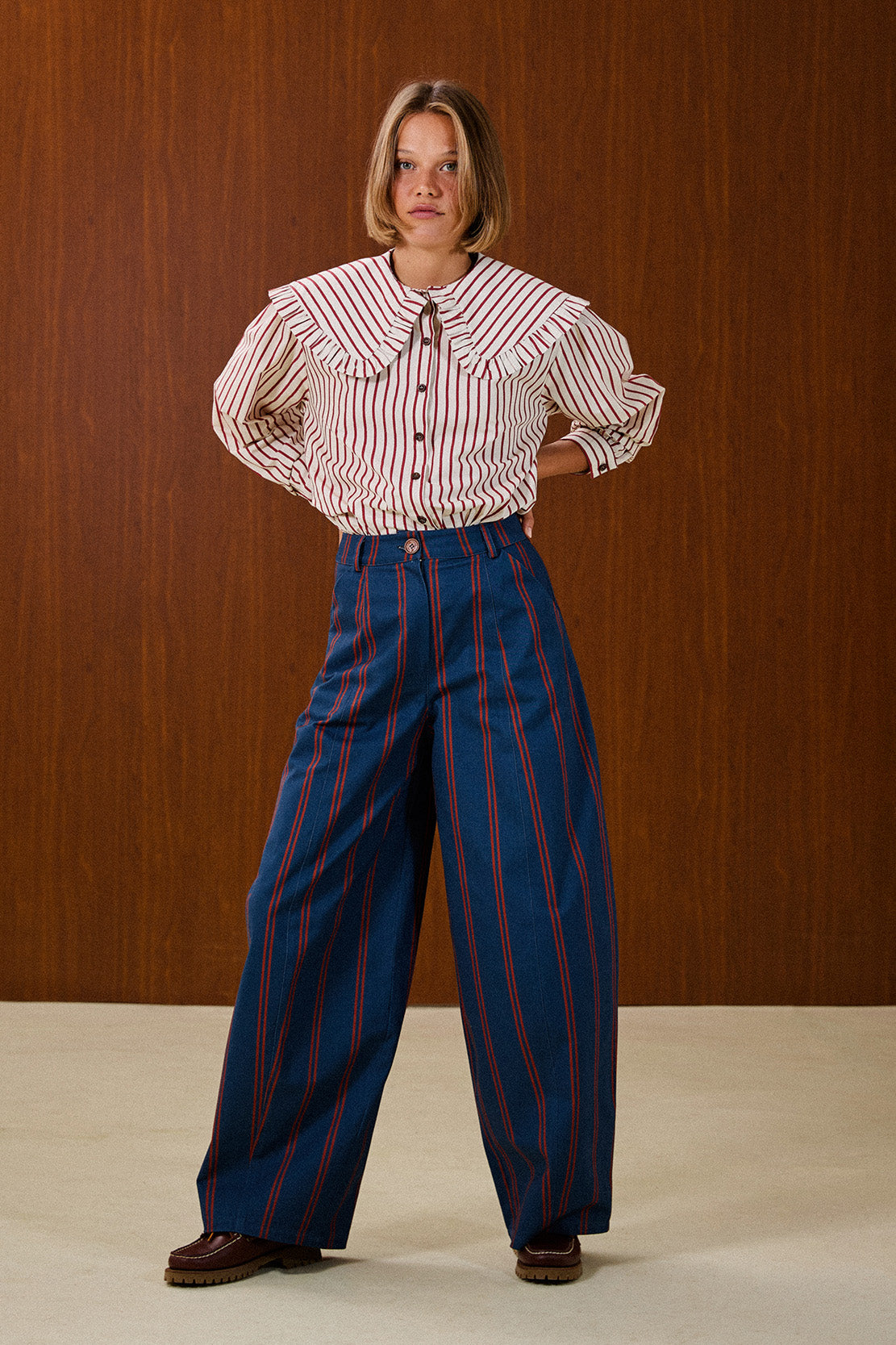 Ruffle Collar Striped Blouse