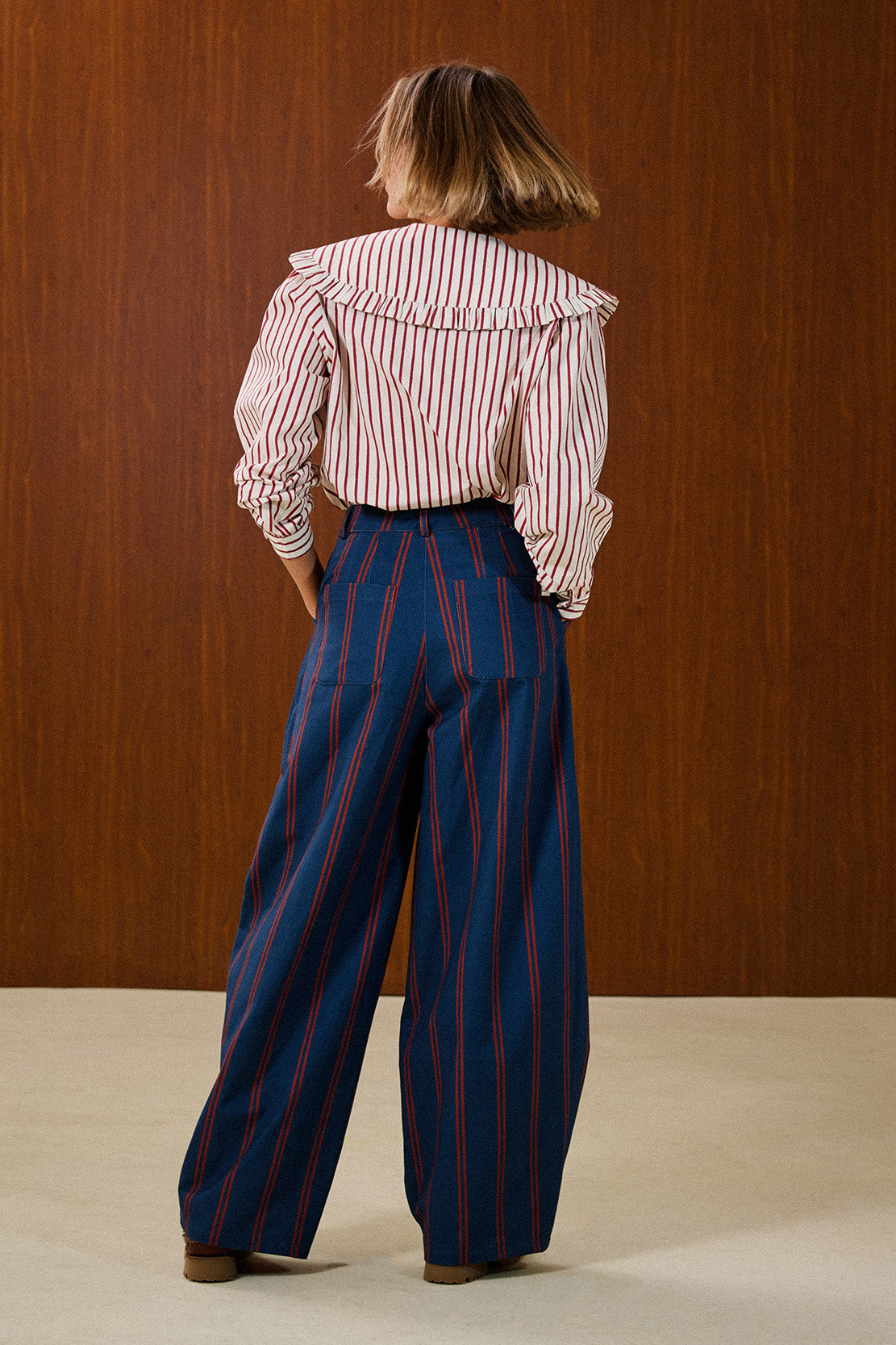 Ruffle Collar Striped Blouse