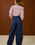 Ruffle Collar Striped Blouse