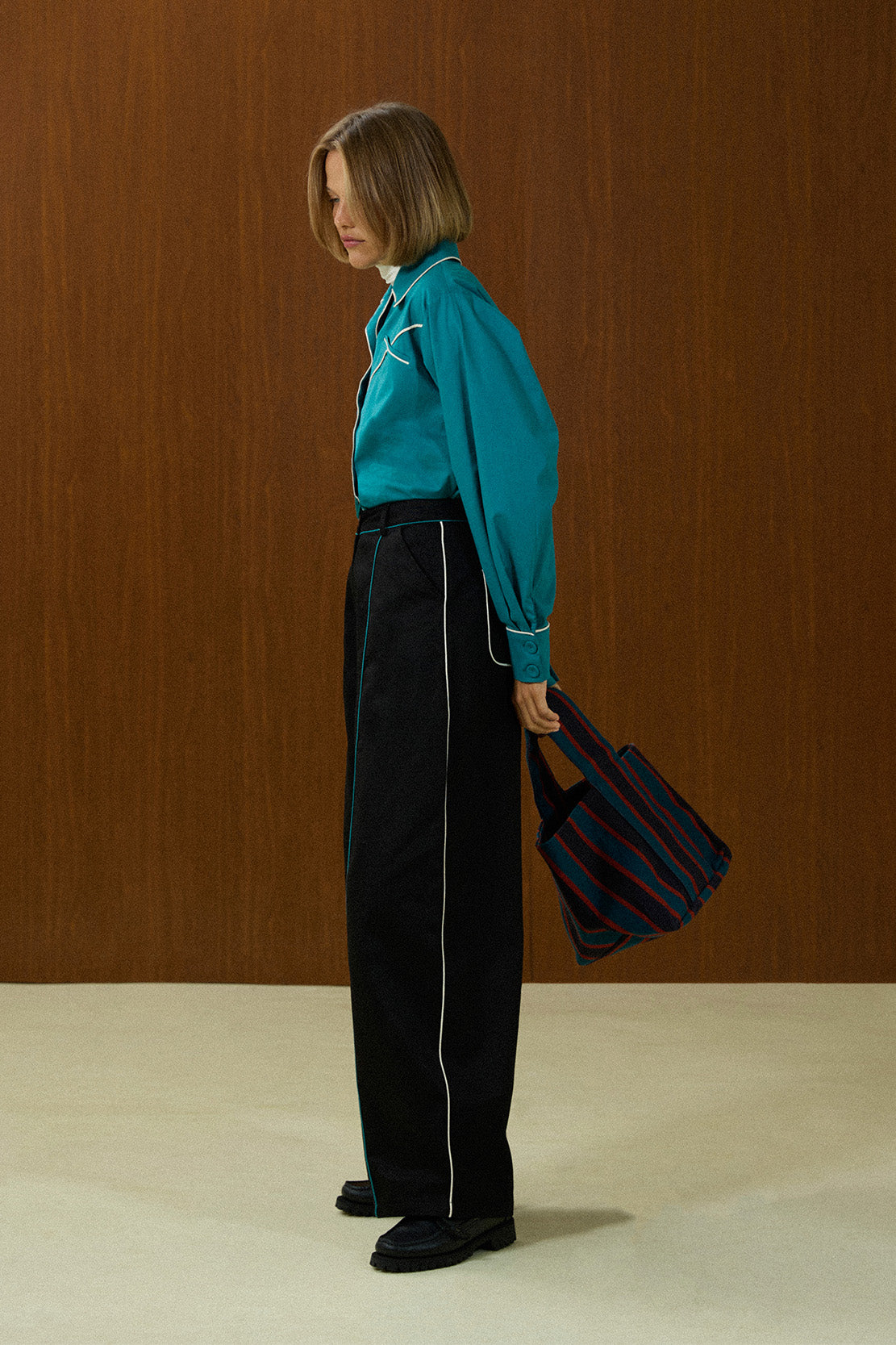 Piped Barrel Leg Pants