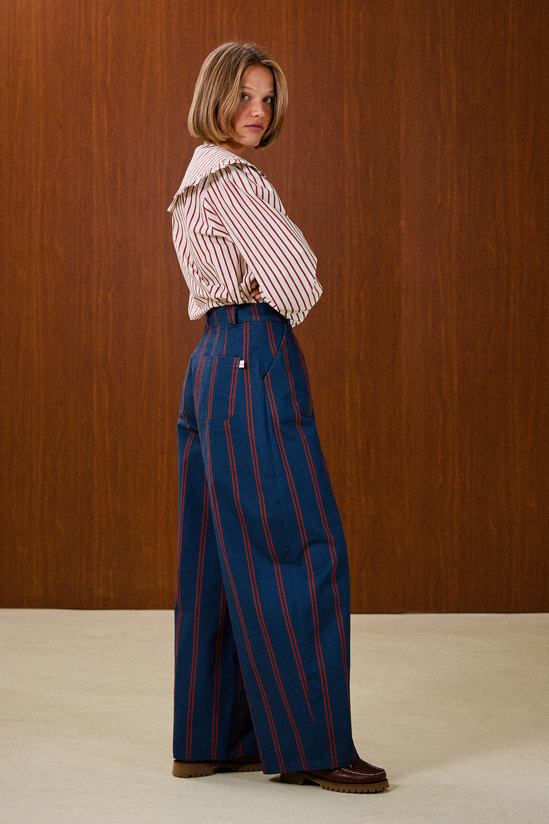 Ruffle Collar Striped Blouse