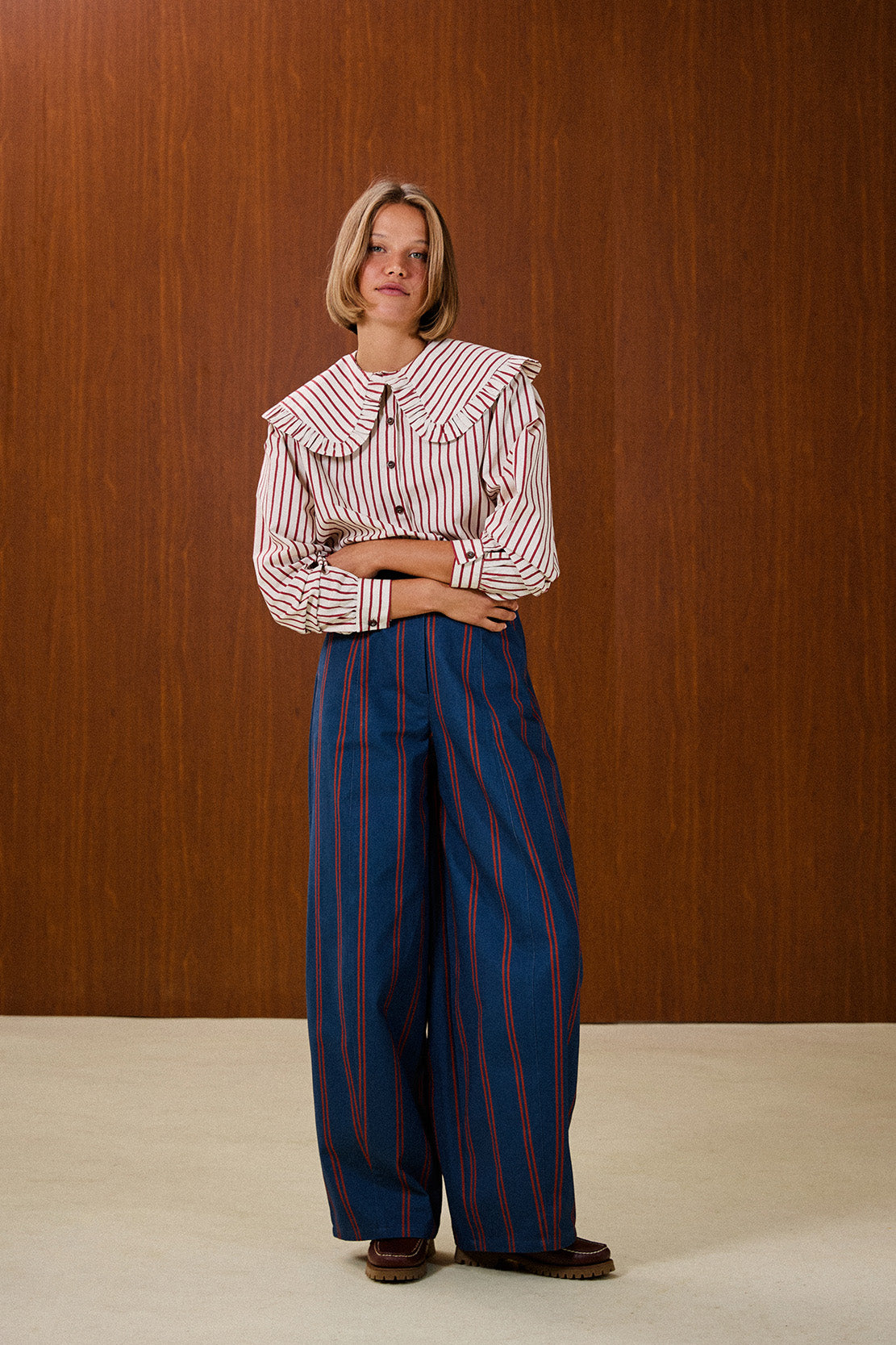Ruffle Collar Striped Blouse