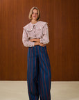 Ruffle Collar Striped Blouse