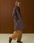 Striped Long Coat With Front Pocket