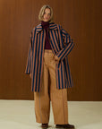 Striped Long Coat With Front Pocket