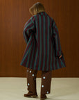Striped Long Coat with Front Pocket
