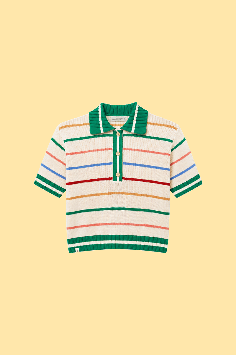 Striped Polo Neck Knit Top